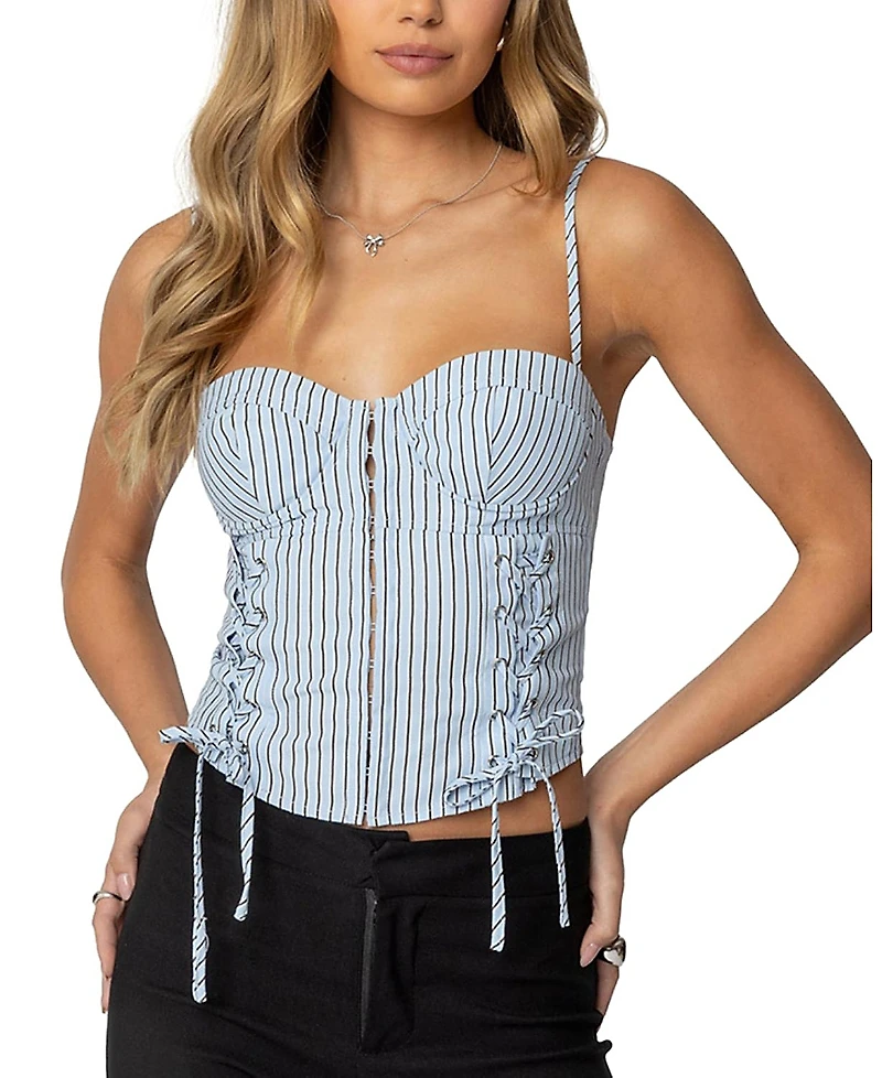 Edikted Lois Lace Up Pinstripe Corset