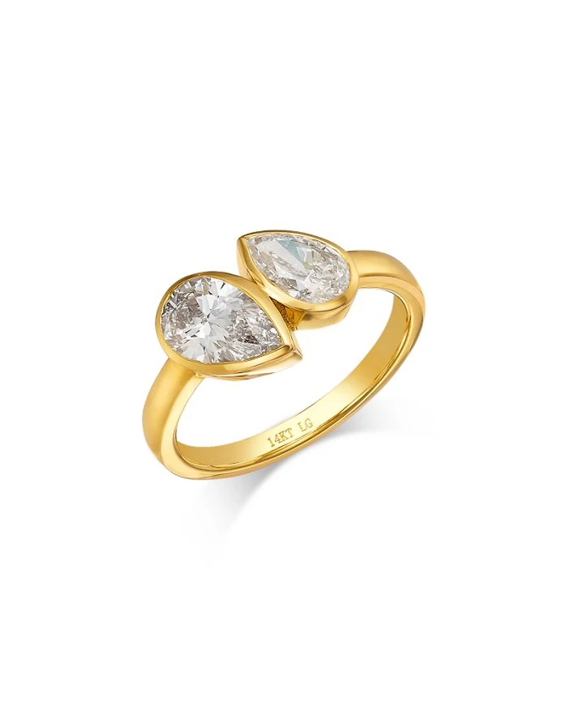 Pear Duo Bezel Set Lab Grown Diamond Ring in 14K Yellow Gold, 1.75 tcw