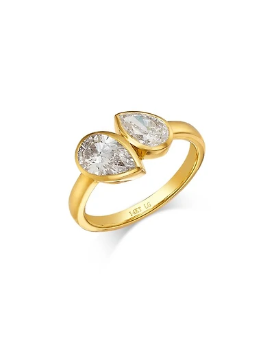 Pear Duo Bezel Set Lab Grown Diamond Ring in 14K Yellow Gold, 1.75 tcw