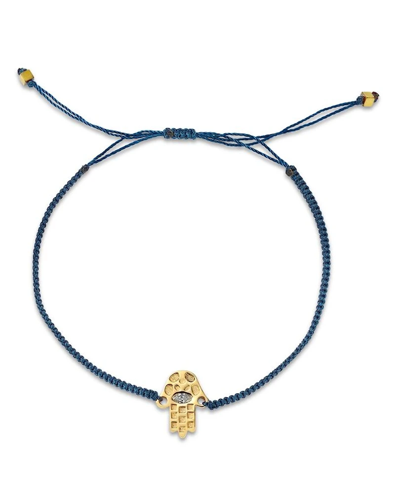 14K Yellow Gold Hilo Lab Grown Diamond Hamsa Hand String Slider Bracelet
