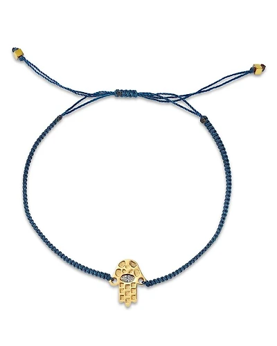 14K Yellow Gold Hilo Lab Grown Diamond Hamsa Hand String Slider Bracelet