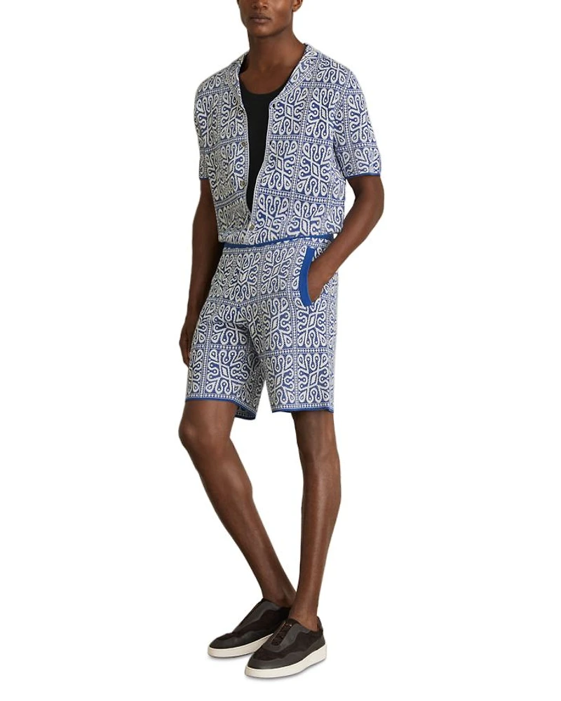 River Short Sleeve Cuban Moroccan Tile Print Shirt