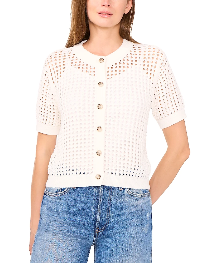 CeCe Texture Mesh Cardigan