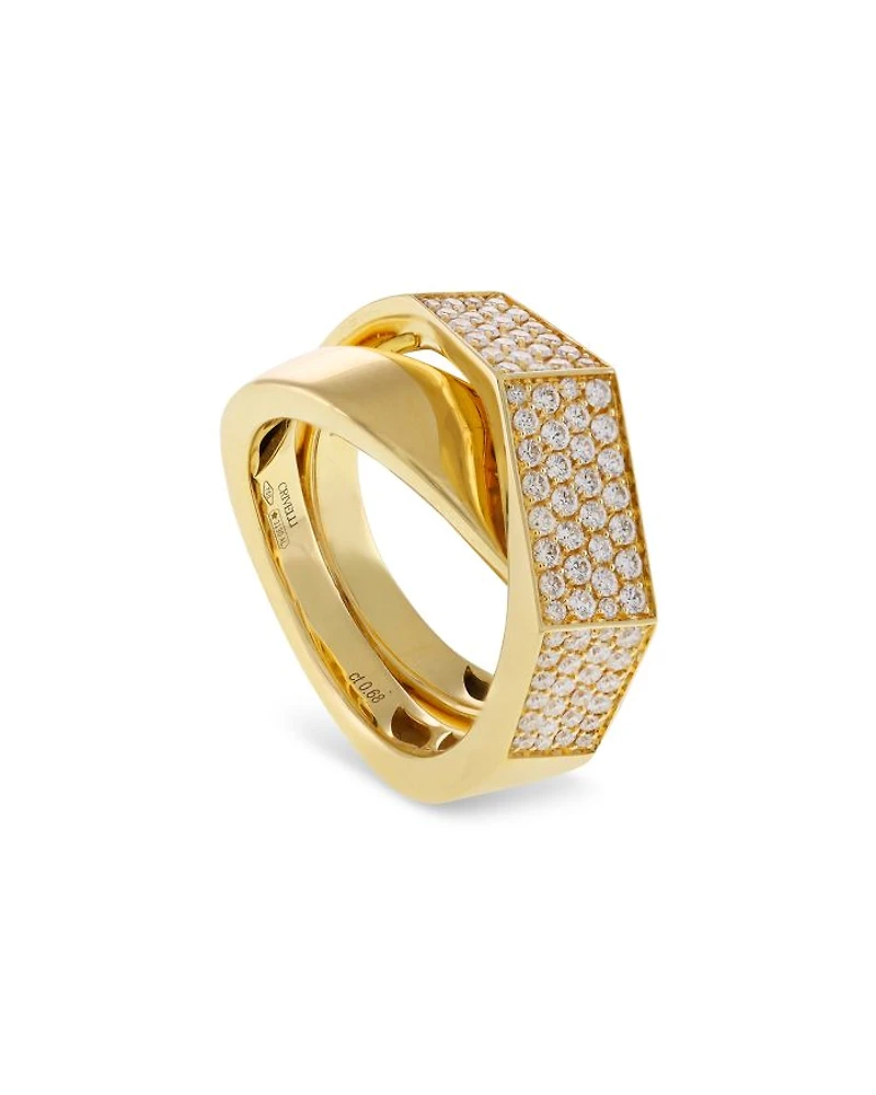 18K Yellow Gold Like Collection Faceted Diamond Pavé Ring, 0.68 tcw