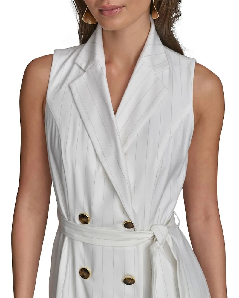Pinstripe Belted Jacket Dress