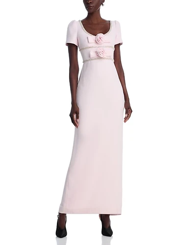 Pink Crepe Crystal Trim Maxi Dress