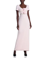 Pink Crepe Crystal Trim Maxi Dress