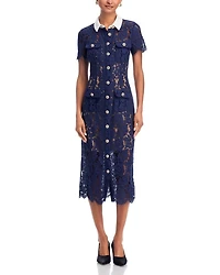 Navy Lace Contrast Collar Midi Dress