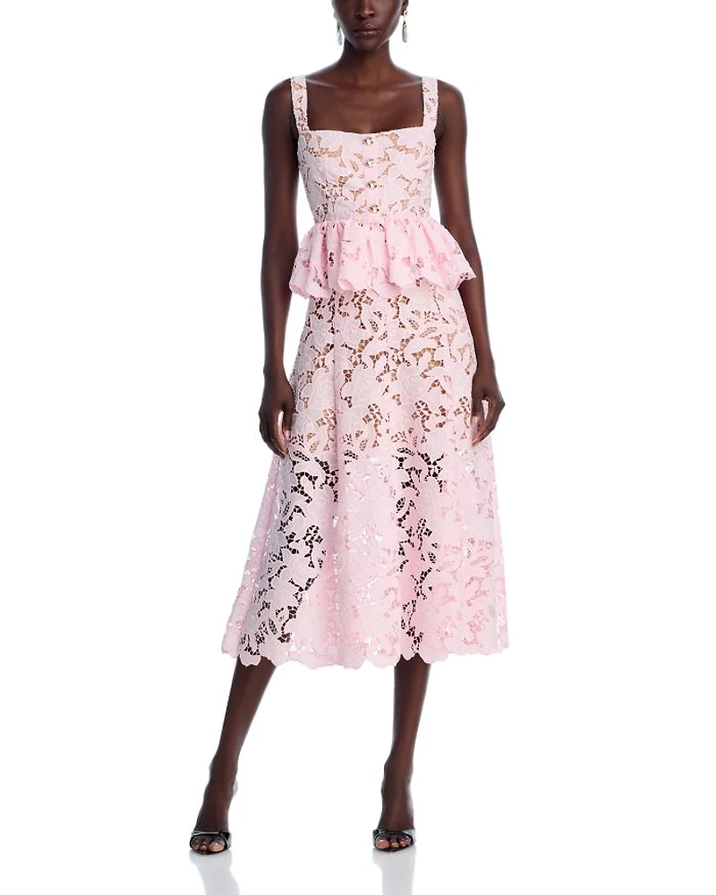 Pink Lace Peplum Midi Dress