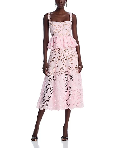 Pink Lace Peplum Midi Dress