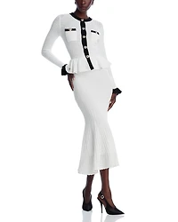 White Pointelle Knit Contrast Midi Dress