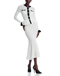 Self-Portrait White Pointelle Knit Contrast Midi Dress