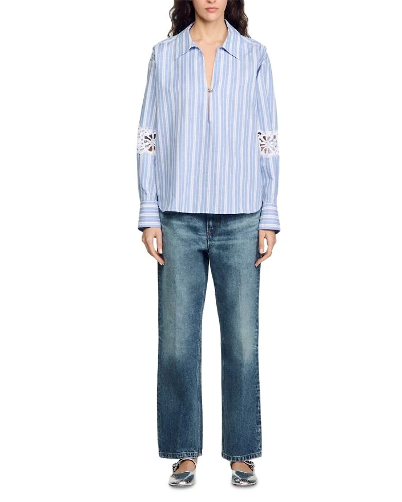 Lace Trim Popover Shirt