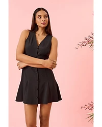 V Neck Button Front Mini Dress