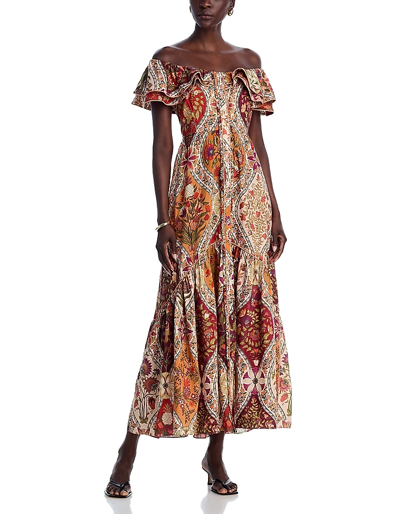 Farm Rio Romantic Nature Off-the-Shoulder Maxi Dress
