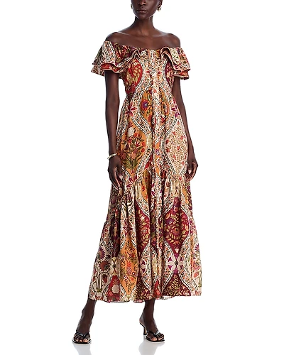 Farm Rio Romantic Nature Off-the-Shoulder Maxi Dress