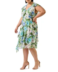 Plus Aqua Floral Midi Dress