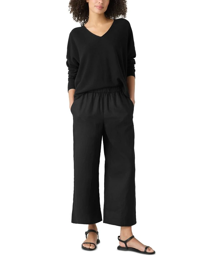 Linen Cropped Wide Leg Pants