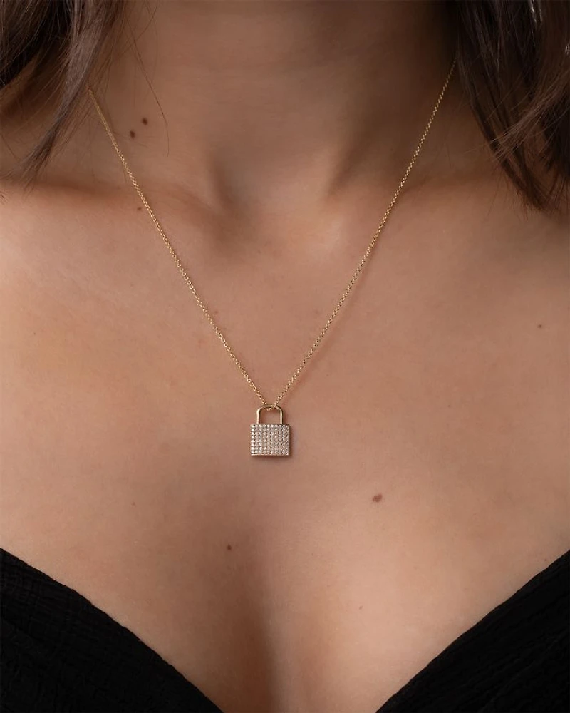 14K Yellow Gold Diamond Pavé Padlock Charm Pendant