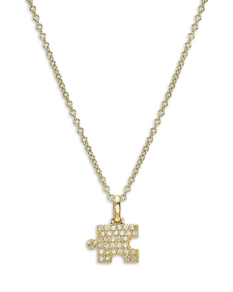 14K Yellow Gold Diamond Pavé Puzzle Piece Charm Pendant