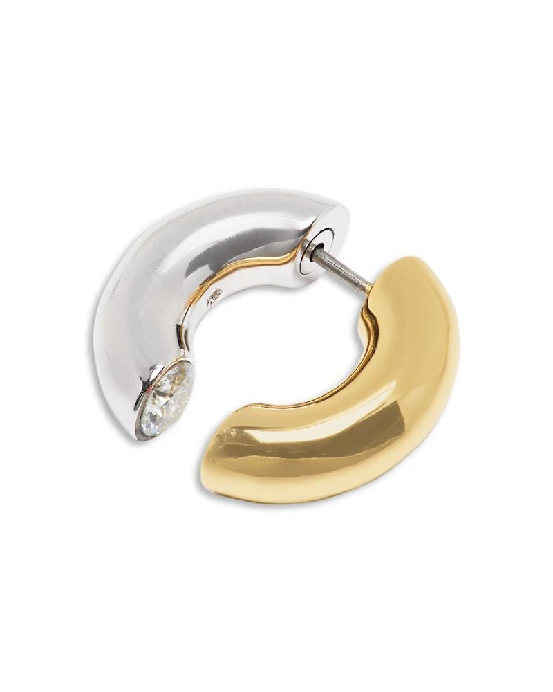 Interlock Cubic Zirconia Open Huggie Hoop Earrings in Two Tone