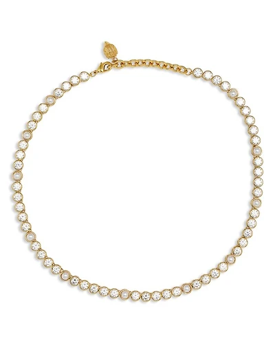 Imitation Pearl & Cubic Zirconia Bezel Vintage Style Tennis Necklace, 16-18"
