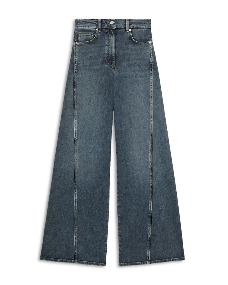 Twisted Seam Wide Leg Jeans Mid Blue