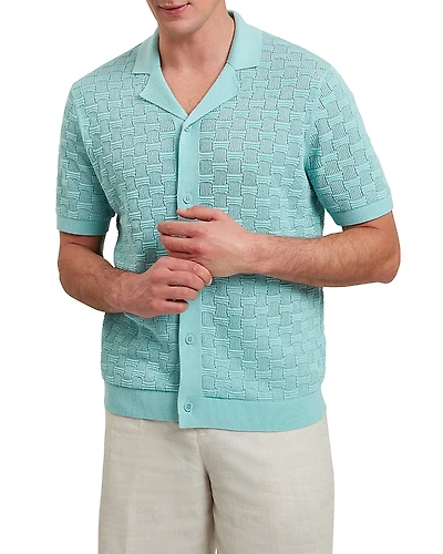 Ted Baker Ridges Short Sleeve Textured Silk and Cotton Regular Fit Button Down Shirt