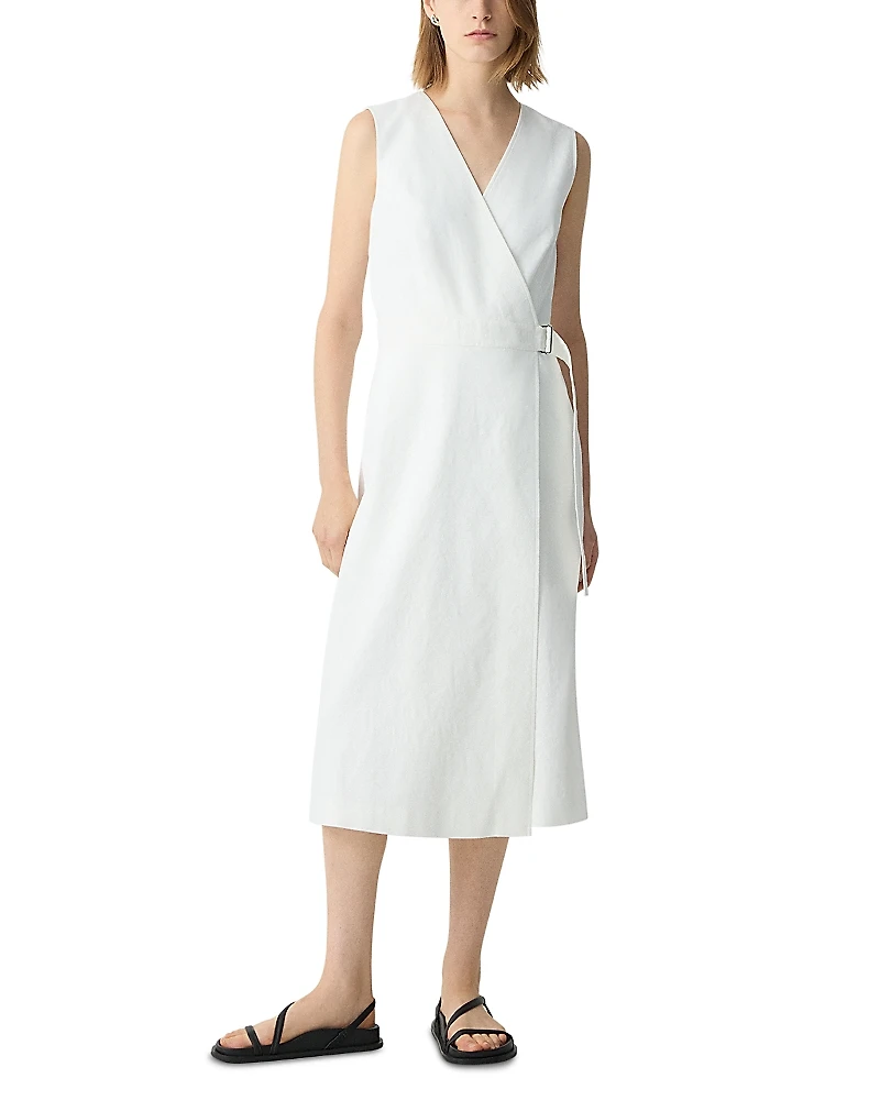 Theory Sleeveless Linen Blend A-line Wrap Dress