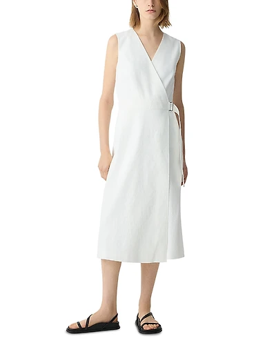 Theory Sleeveless Linen Blend A-line Wrap Dress
