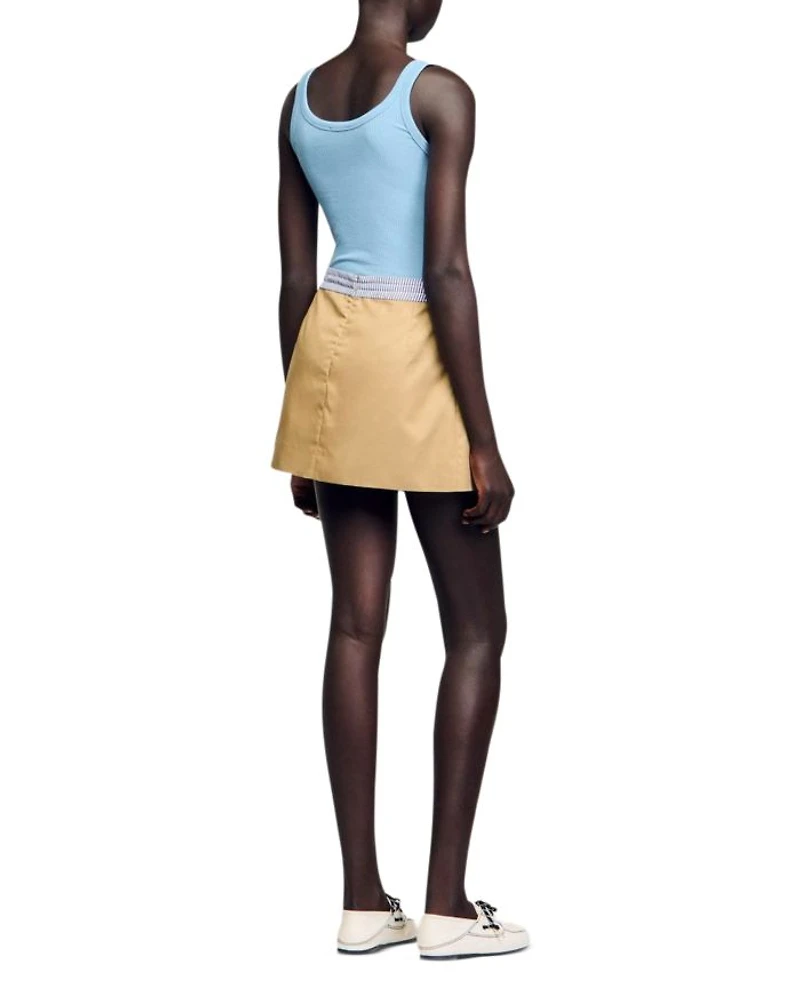 Short Dual Material Skirt