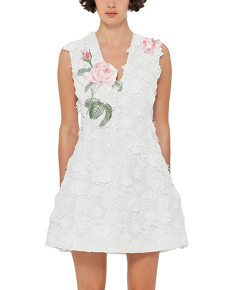 Leo Lin Briana V Neck Embroidered Lace Mini Dress