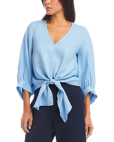 Karen Kane Blouson Sleeve Linen Tie Front Top