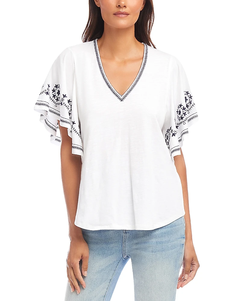 Karen Kane Embroidered Flutter Sleeve Top