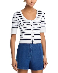 Aqua Striped Short Sleeve Cardigan - Exclusive