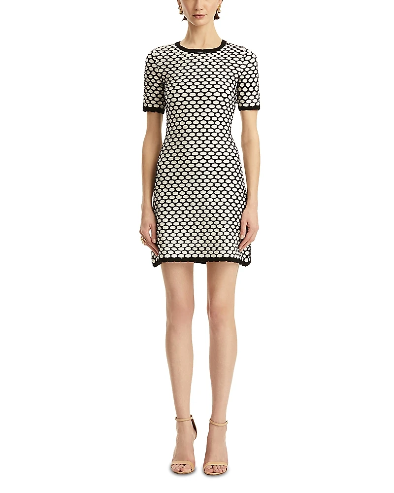 Oscar de la Renta Honey Comb Sequined Knit Dress