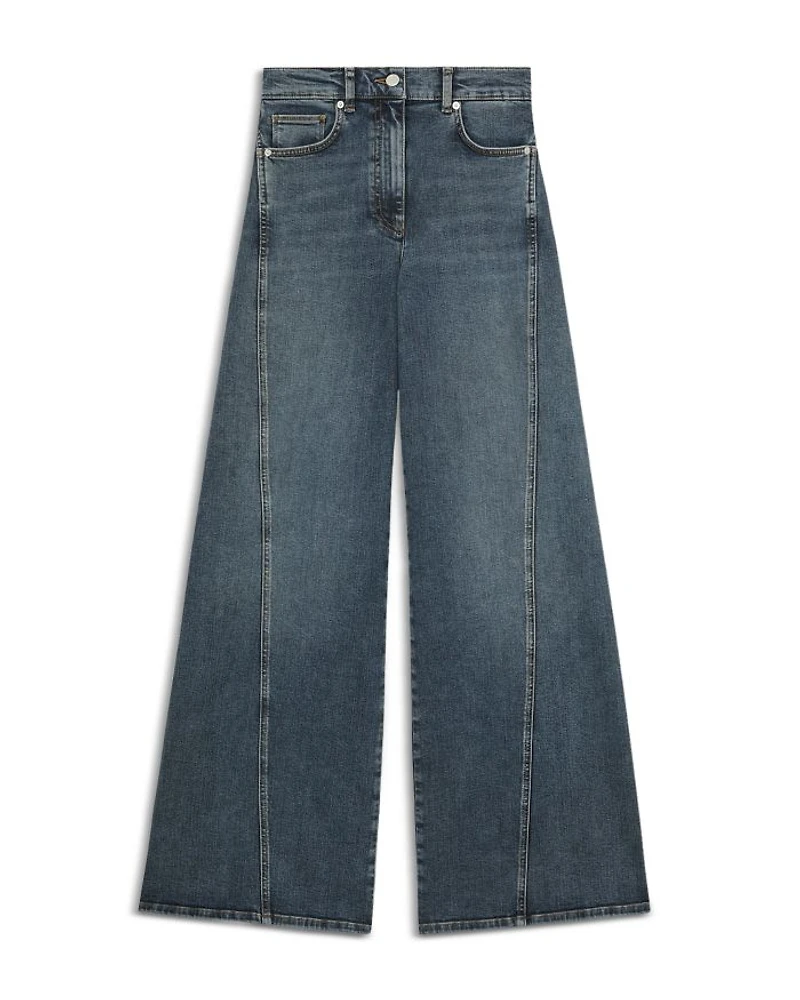 Petite Fern Twist Seam High Rise Wide Leg Jeans Mid Blue