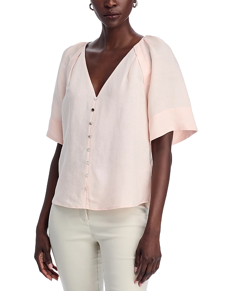 T Tahari V Neck Elbow Sleeve Top