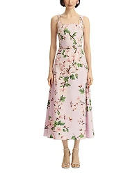 Oscar de la Renta Tank Bow Detail Cherry Blossom Poplin Dress