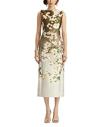 Oscar de la Renta Sleeveless Jacquard Ombre Cherry Blossom Dress