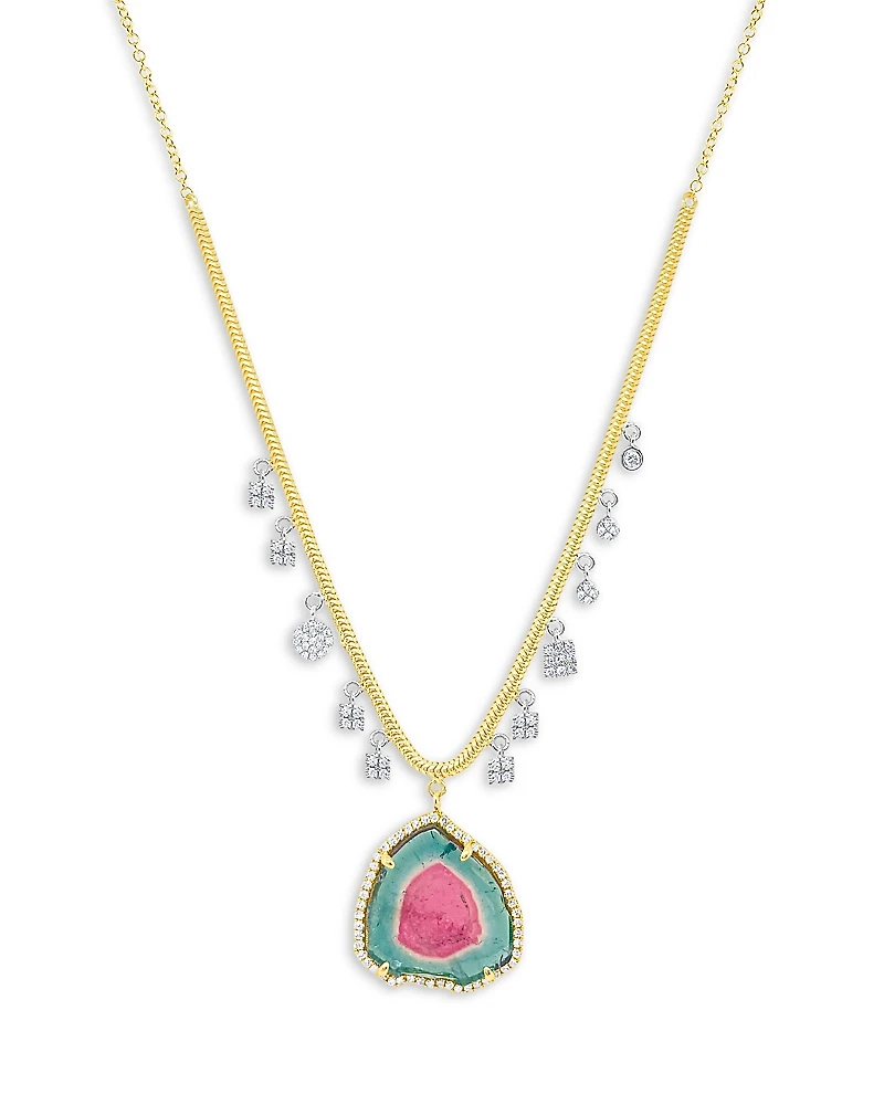 Meira T 14K White & Yellow Gold Watermelon Tourmaline & Diamond Dangle Pendant Necklace, 16-18
