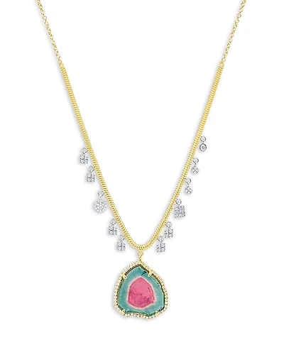 Meira T 14K White & Yellow Gold Watermelon Tourmaline & Diamond Dangle Pendant Necklace, 16-18