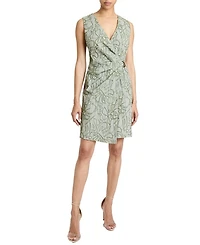 TILLY Sleeveless Faux Wrap Shift Dress Stretch Cotton Cloque