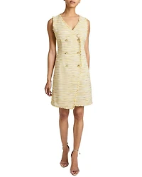 Dee Sleeveless Double Breasted A-Line Dress with Asymmetric Skirt Panel Lightweight Cotton Tweed