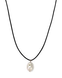 Zoe Chicco 14K Yellow Gold Diamond Baroque Pearl Pendant Leather Cord Necklace, 18