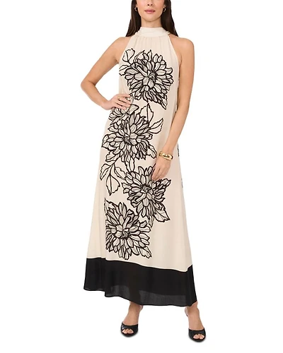 High Neck Floral Print Dress