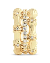 Pavé Bamboo Stacked Half Hoop Earrings in 18K Gold Plated