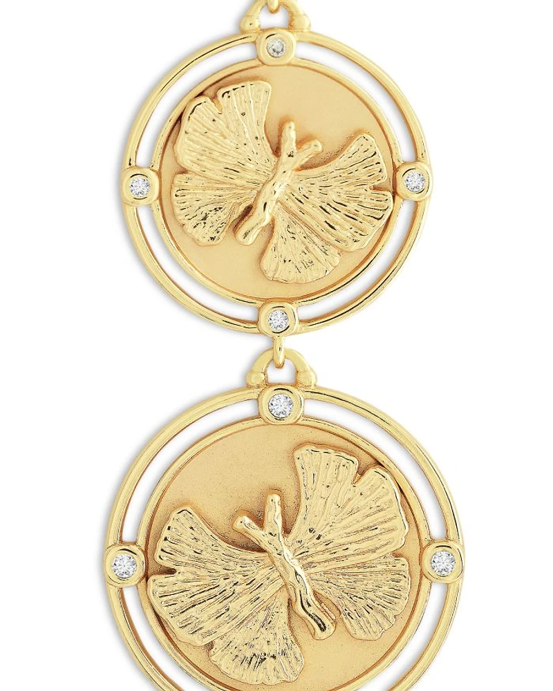 Pavé Butterfly Coin Triple Drop Earrings in 18K Gold Plated