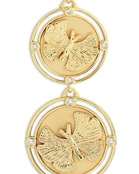 Pavé Butterfly Coin Triple Drop Earrings in 18K Gold Plated