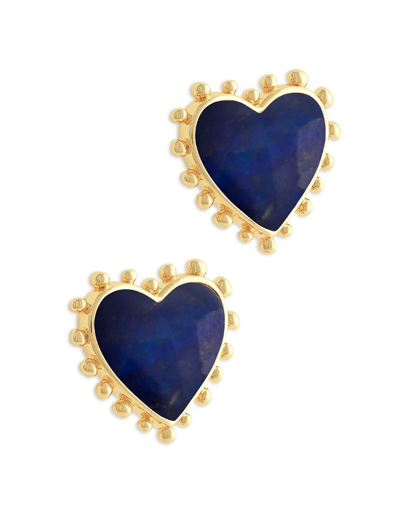 Heart Lapis & 18K Yellow Gold Plated Stud Earrings, 0.5"L